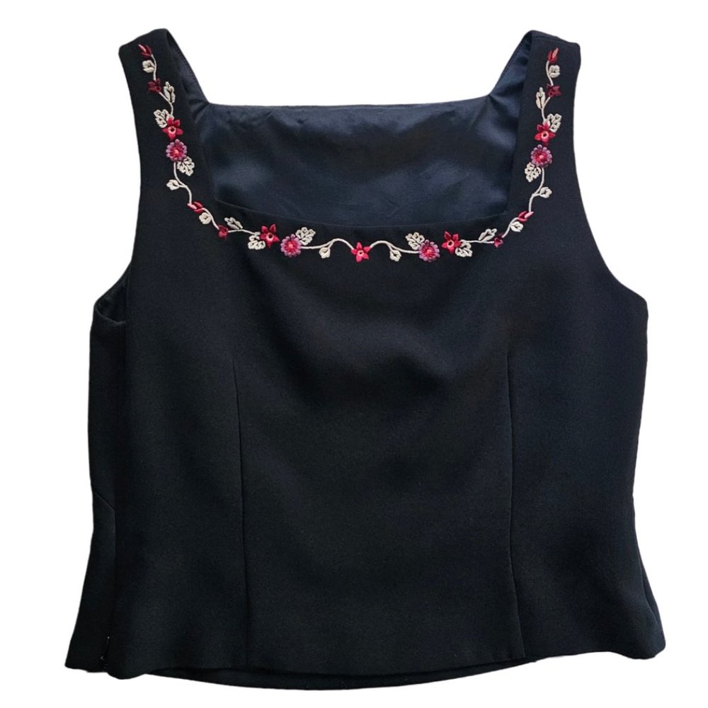 Petite Sophisticate Square-Neck Sleeveless Embroidered Top | NWOT | 4P | Black - Picture 9 of 16
